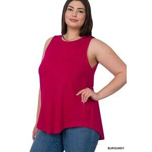 Zenana Plus Size Luxe Rayon Sleeveless Hi-Low Hem Tank Top Burgundy Size 1X